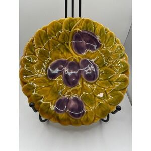 Vintage French Majolica Plum Leaf Plate